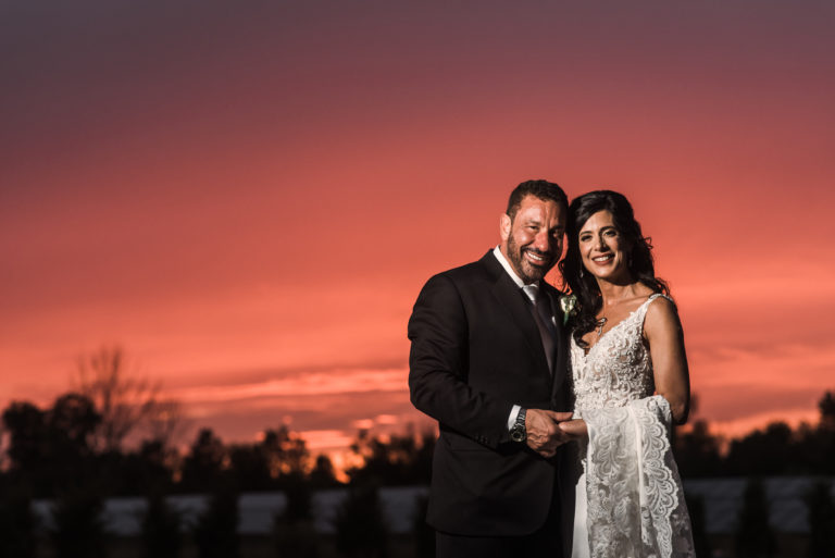 Bride and groom pose on island at sterling in buffalo ny